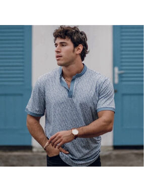 Mantra Men's Catalyst Polo XL Coral Golf Performance Blue Band Collar EUC